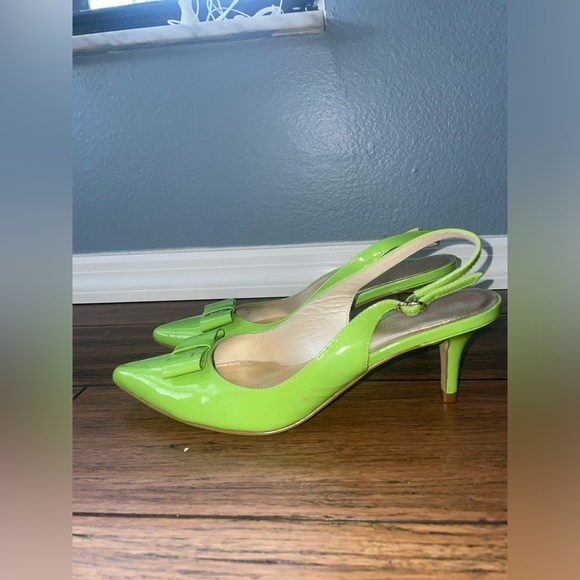💚 Y2k Slingback heels kitten heels bow heels vintage green pumps patent heel - Picture 7 of 11